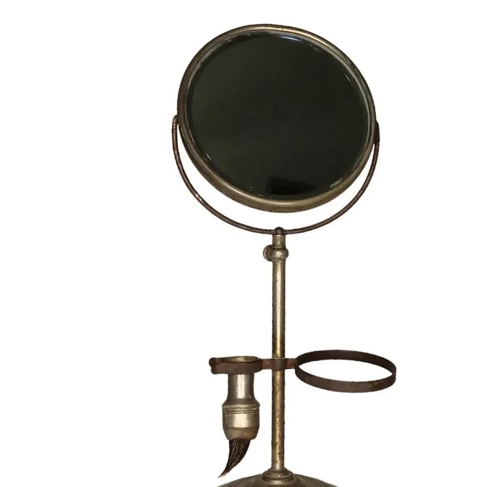 Vintage Vanity Shaving Mirror Stand with Brush and Cup Holder Metal Gold Color